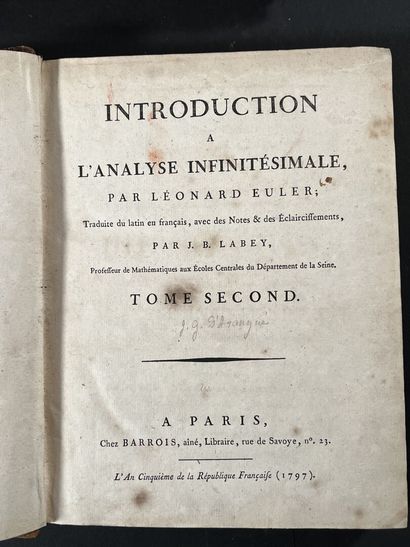 null EULER, Léonard - Introduction à l'analyse infinitésimale. Traduite du latin...