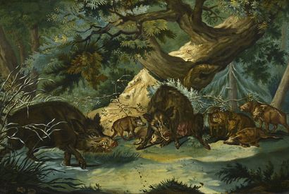 The wild boars
Oil on panel unsigned
27 x...