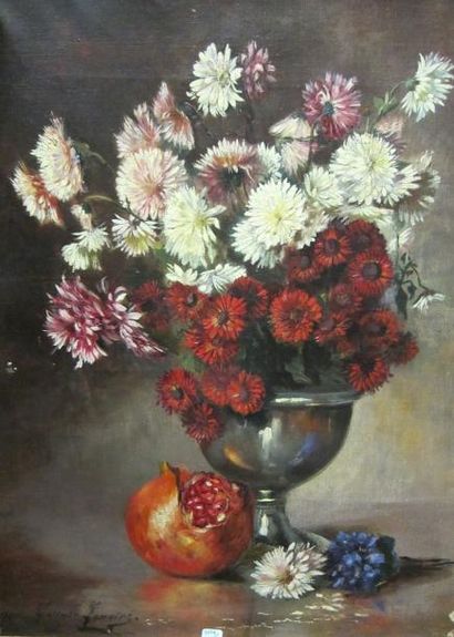 Casimir LEMOINE (actif au XIXe siècle) Vase de fleurs Huile sur toile signée et datée...