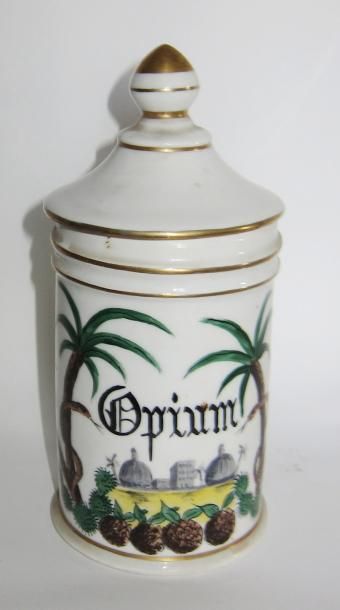 Pot de pharmacie à opium en porcelaine à...