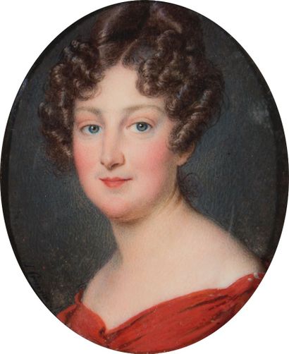 Jean-Urbain GUERIN (Strasbourg, 1761 - Obernai, 1836) Jeune femme à la robe rouge...