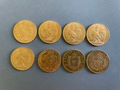 null *Lot de huit pièces en or : sept pièces de 20 francs français
et une pièce de...