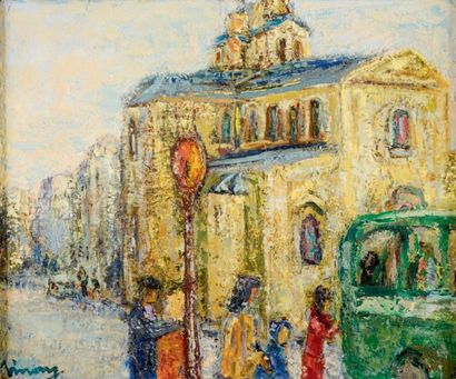 Jean VINAY (1907-1978) Vue de l'Église du Mont Cenis à Montmartre, Paris Huile sur...