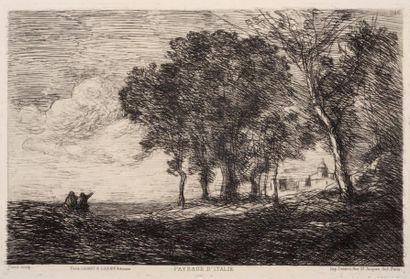 Jean-Baptiste Camille COROT Paysage d'Italie. vers 1865. Eau-forte. 158 x 237. Delteil...