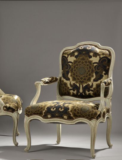 Pair of molded white lacquered wood armchairs...