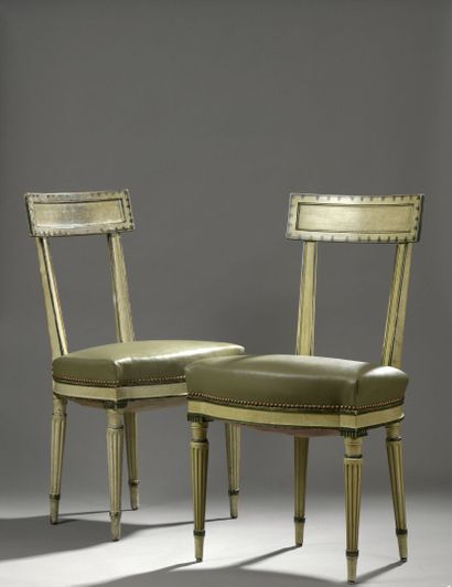 Suite of six molded beech chairs, cream lacquered...