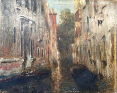null Henry D'ESTIENNE (1872-1949) 
Canal in Venice 
Oil on cardboard pasted on panel,...