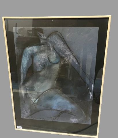 null Maria José LOPEZ Y LOPEZ (Born 1951) 
Female nude 
Charcoal and pastel on blue...