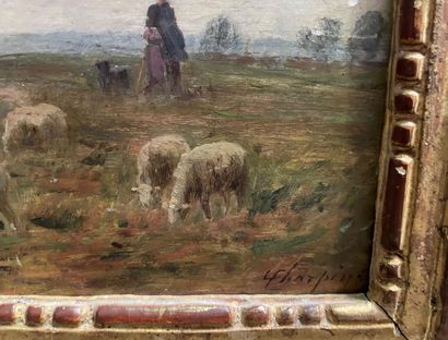 null Albert CHARPIN (1842-1924)
Shepherd with his sheep 
Oil on panel signed lower...