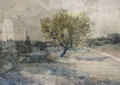 null Modern school 
Landscape with tree 
Watercolor signed Paul DUPRE and dedicated...