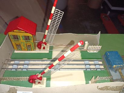 null JEP electric train including level crossing, locomotive, two cars and transformer....