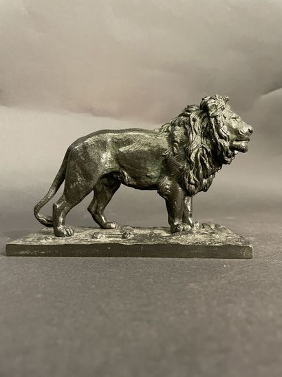 null Early 20th century French school. 
The Standing Lion. 
Bronze proof with black...