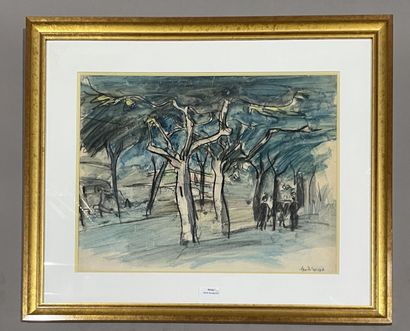null Bob TEN HOOPE (1920-2014)
Animated landscape under the trees
Charcoal and watercolor...