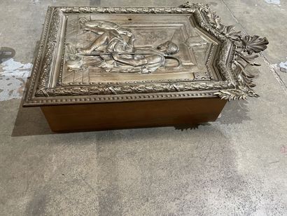 null Salt chest with pewter-plated door decorated with Ulysses recognized by his...