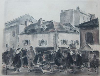 null Robert YAN (Arcachon 1901- 1994), 
Market in Concarneau
Lithograph, signed lower...