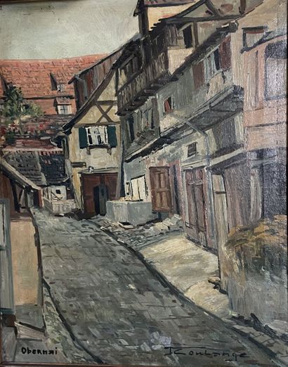 null Lot of paintings and framed pieces 
Including J. COULANGE
Street in Obernai
Oil...
