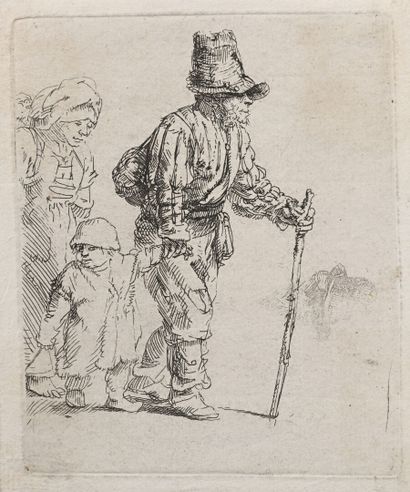  REMBRANDT VAN RIJN (1606-1669)
Famille de paysans sur la route.
Eau-forte. Très... Gazette Drouot