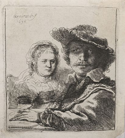  REMBRANDT VAN RIJN (1606-1669)
Autoportrait avec Saskia.
Eau-forte. Très belle épreuve... Gazette Drouot