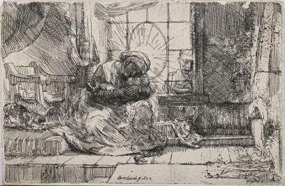  REMBRANDT VAN RIJN (1606-1669)
Virgin and Child with Cat and Snake.
Etching. Very... Gazette Drouot