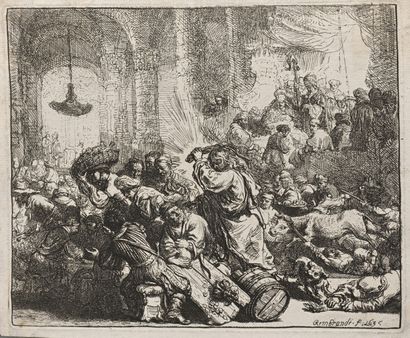  REMBRANDT VAN RIJN (1606-1669) 
Jésus chassant les marchands du temple.
Eau-forte.... Gazette Drouot