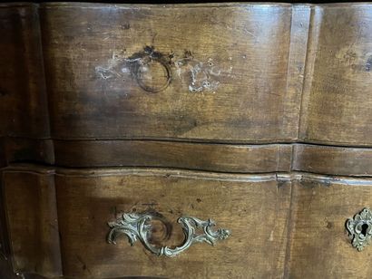 null Natural wood chest of drawers with crossbow front opening to three drawers,...