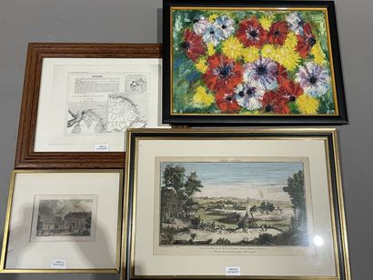 null Lot of framed landscape pieces: watercolors, engravings, paintings