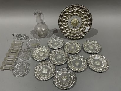 null Dish and nine bread plates in silvered eglomized glass.
Small set of glassw...