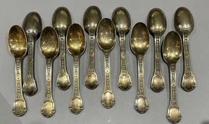null Twelve vermeil moka spoons. 
Regency style.
Weight : 215 g
In their case