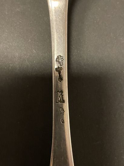 null Single-flat silver sugar spoon. 
Province, 18th century.
Weight : 93,90 g