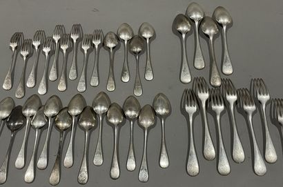 null Silver flatware set (two different figures) comprising 7 table forks and 4 table...