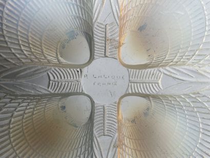 null R. LALIQUE France
Shell" cup in opalescent pressed molded glass.
Signed R. Lalique...