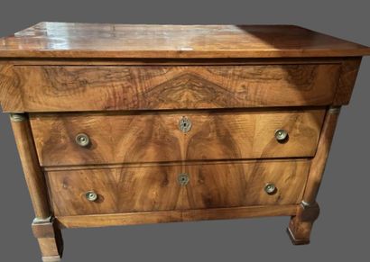 null Walnut veneered half-column chest of drawers with three drawers.
Provincial...