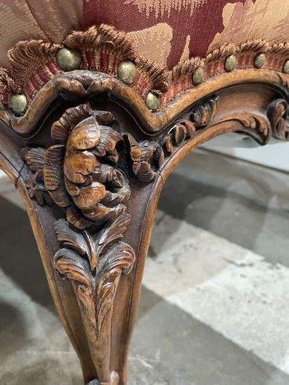 null Pair of large walnut armchairs richly carved with flowers, acanthus leaves and...
