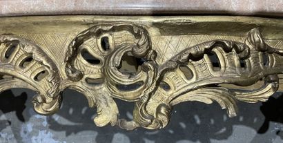 null Wooden console, carved with copper and foliage.
Partly Louis XV period. 
Reduced...