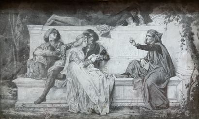 null 19th century French school 
Troubadour scene
Drawing on a lithographic plate....