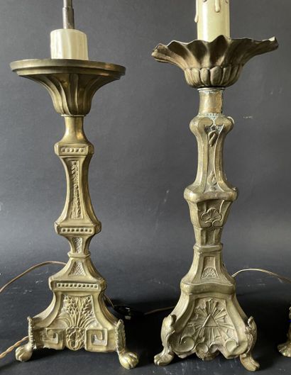 null Four gilt brass candlesticks mounted as lamps
19th century
Height from 41 to...