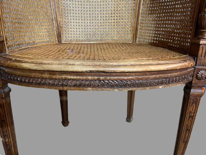 null Wrap-around caned desk armchair with fluted baluster uprights and square tapered...
