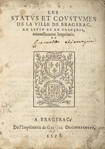 TRELLIER, Antoine Les Statuts et coustumes de la ville de Bragerac, en latin et en...
