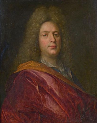 École FRANÇAISE du début du XVIIIe siècle Portrait d'homme au manteau rouge Huile...