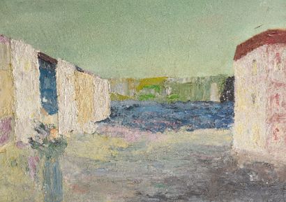 Vladimir de TERLIKOWSKI (1873-1951) Maisons au bord de l'eau Huile sur toile signée...