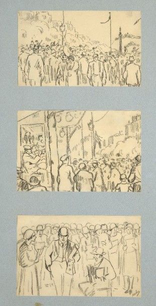 Louis Eduardo de LA ROCHA (1888-) Scène de rue Trois fusains sur papier signé en...