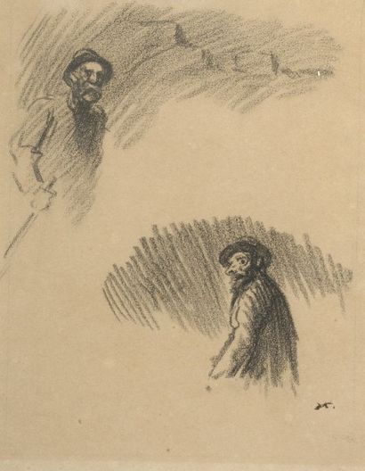 Théophile Alexandre STEINLEN (1859-1923) Deux études d'hommes Fusain sur papier....