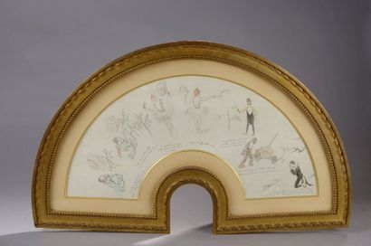 Adolphe VILLETTTE La vie d'une rose, projet d'éventail Plume et aquarelle, signé...