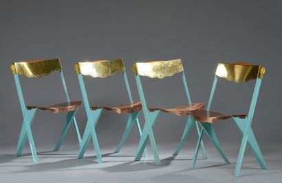 Borek Sipek (né en 1949) Suite de quatre chaises ANEBO TAK, les montants en métal...