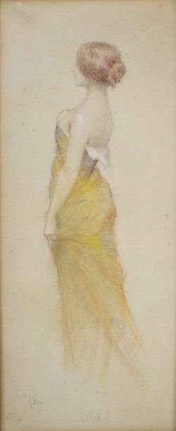 Gaston BOUY (1866-1943) Élégante à la robe jaune Pastel sur papier signée et daté...