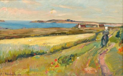 Emmanuel BENEZIT (1887-1975) Chemin animé sur la côte bretonne Huile sur panneau...