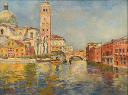 Henri PAILLARD (1844-1912) L'Église de la Salute à Venise Huile sur toile signée...
