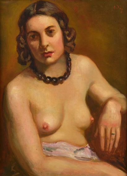 Manuel ORTIZ de ZARATE (1886-1946) Portrait en buste d'une jeune femme nue Huile...