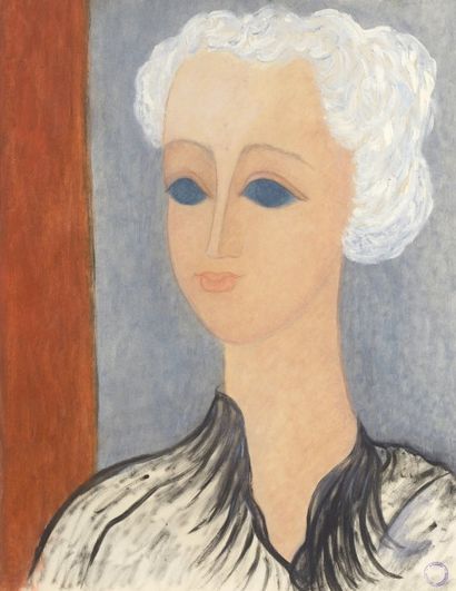 Méliné KOTCHAR (née en 1899) Portrait de dame Crayon, aquarelle et huile sur papier,...