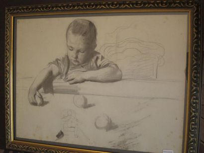 Edouard RAVEL Etude d'enfant jouant avec des pommes Etude d'enfant à la sanguine...